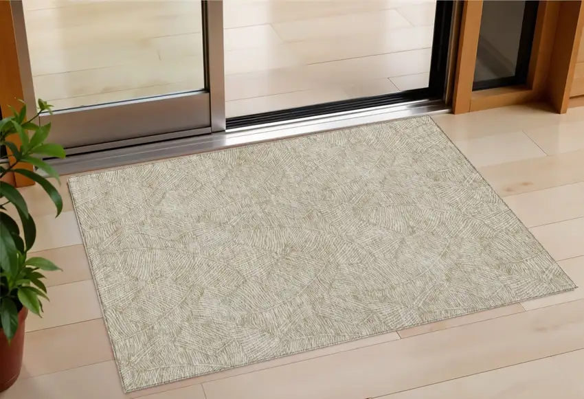 Taupe And Ivory Floral Washable Indoor Outdoor Area Rug Photo 1