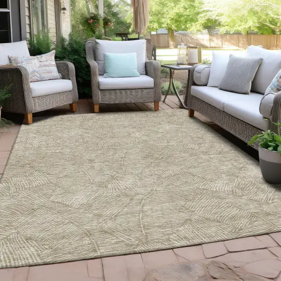 Taupe And Ivory Floral Washable Indoor Outdoor Area Rug Photo 8