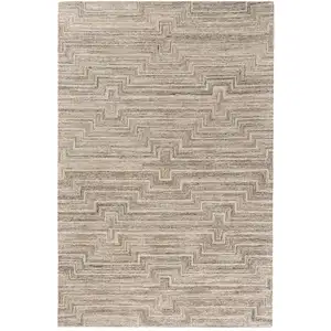 Photo of Taupe And Ivory Geometric Hand Tufted Square Rug
