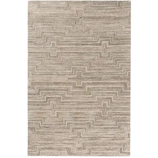 Taupe And Ivory Geometric Hand Tufted Square Rug Photo 1