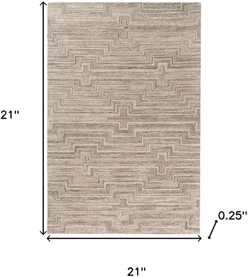 Taupe And Ivory Geometric Hand Tufted Square Rug Photo 9