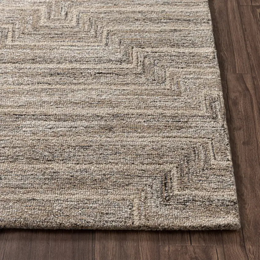 Taupe And Ivory Geometric Hand Tufted Square Rug Photo 6