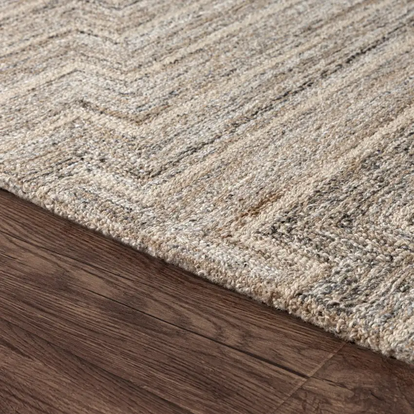 Taupe And Ivory Geometric Hand Tufted Square Rug Photo 4