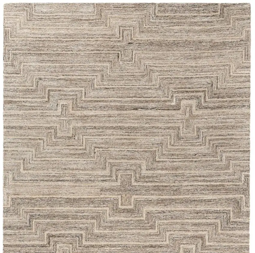 Taupe And Ivory Geometric Hand Tufted Square Rug Photo 3