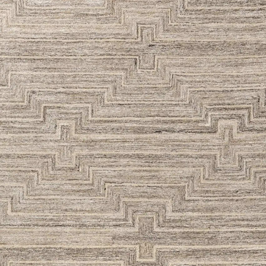 Taupe And Ivory Geometric Hand Tufted Square Rug Photo 2