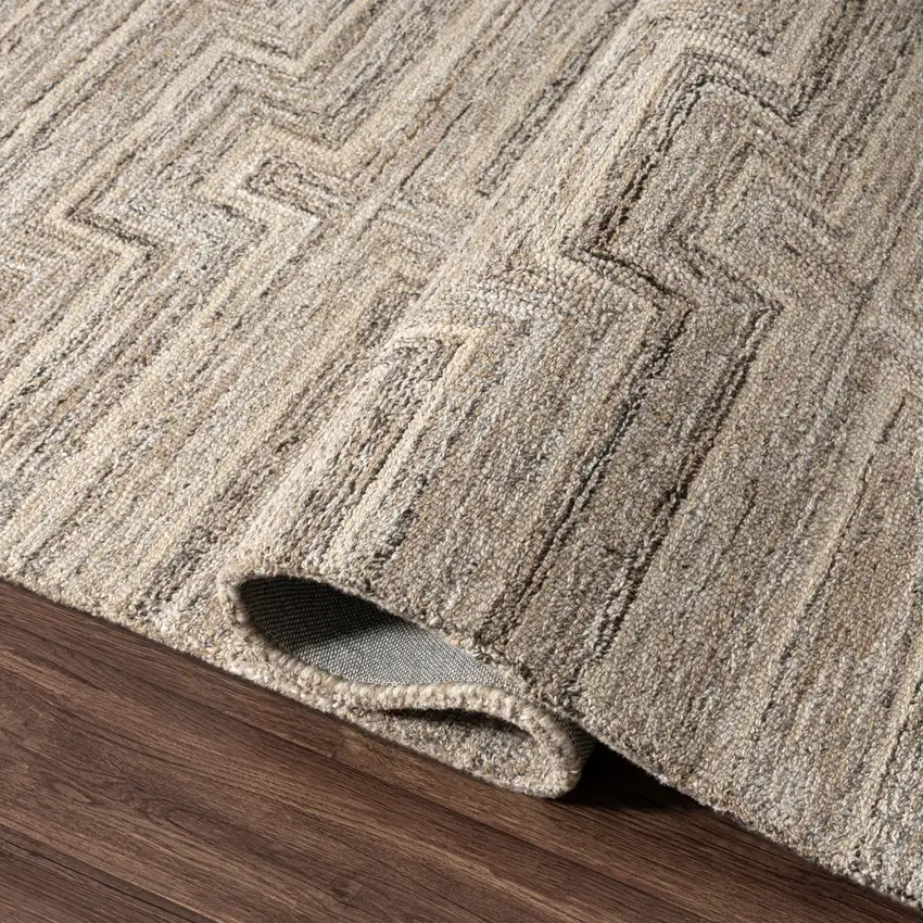 Taupe And Ivory Geometric Hand Tufted Square Rug Photo 5