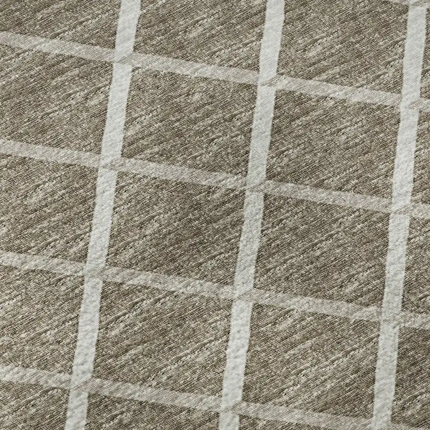 Taupe And Ivory Geometric Washable Area Rug With UV Protection Photo 9