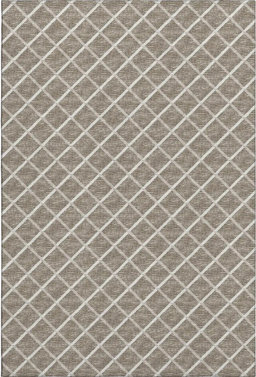 Taupe And Ivory Geometric Washable Area Rug With UV Protection Photo 2