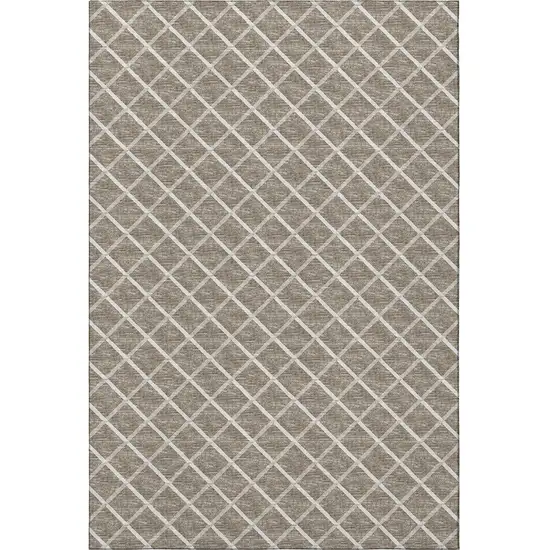 Taupe And Ivory Geometric Washable Area Rug With UV Protection Photo 5