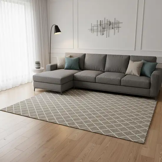 Taupe And Ivory Geometric Washable Area Rug With UV Protection Photo 1