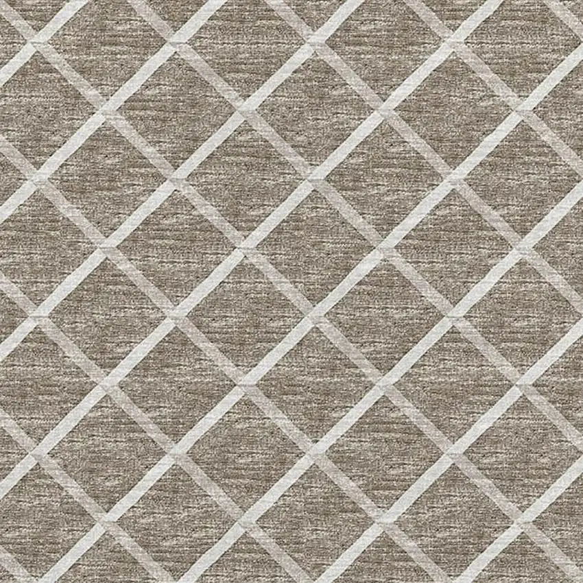 Taupe And Ivory Geometric Washable Area Rug With UV Protection Photo 4