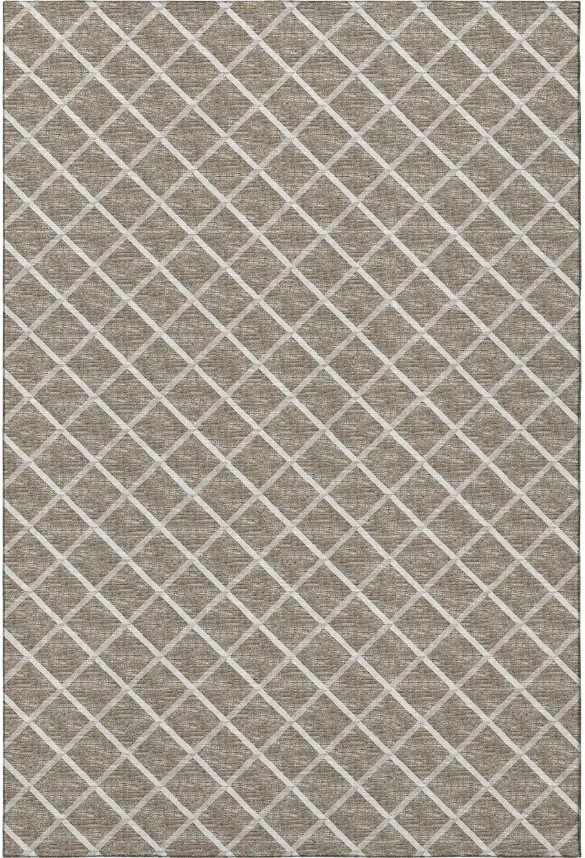 Taupe And Ivory Geometric Washable Area Rug With UV Protection Photo 5