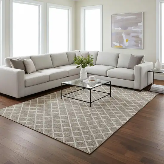 Taupe And Ivory Geometric Washable Area Rug With UV Protection Photo 1