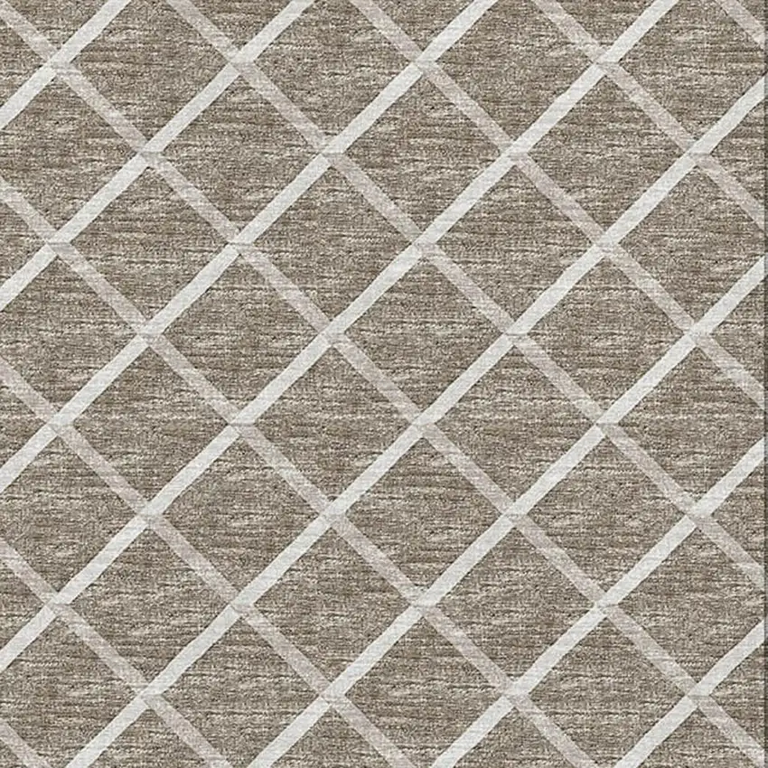 Taupe And Ivory Geometric Washable Area Rug With UV Protection Photo 4