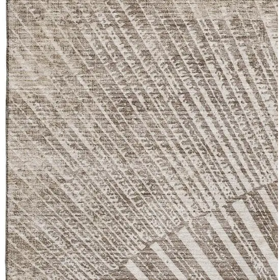 Taupe And Ivory Geometric Washable Area Rug With UV Protection Photo 5