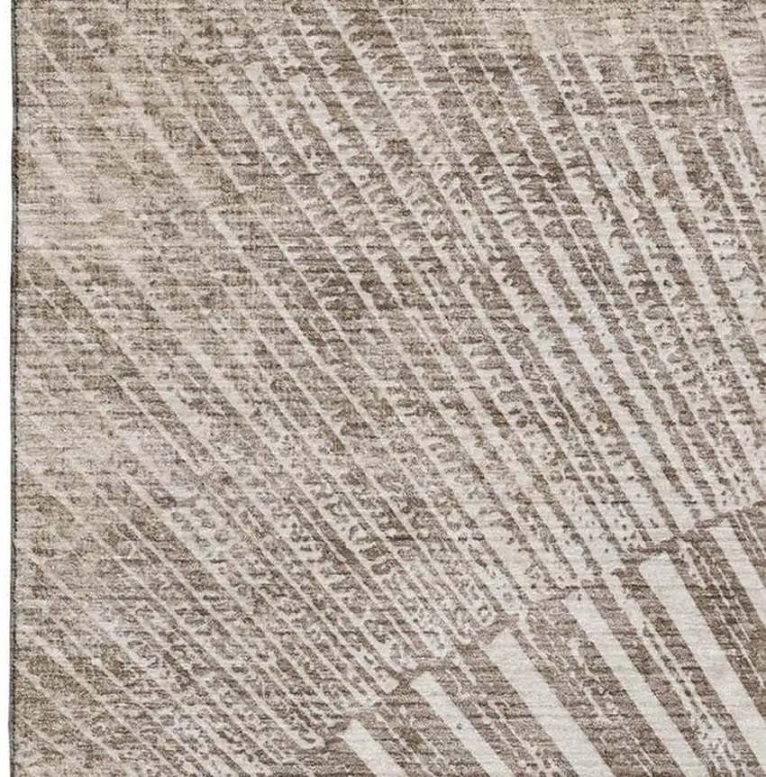 Taupe And Ivory Geometric Washable Area Rug With UV Protection Photo 5
