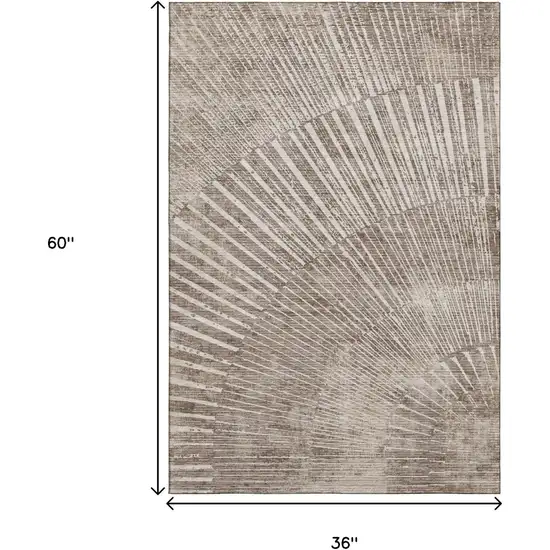 Taupe And Ivory Geometric Washable Area Rug With UV Protection Photo 3