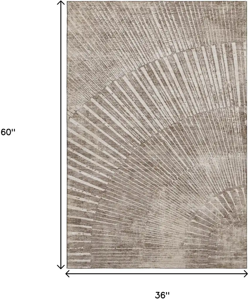 Taupe And Ivory Geometric Washable Area Rug With UV Protection Photo 3