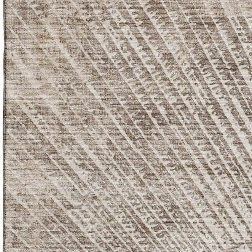 Taupe And Ivory Geometric Washable Area Rug With UV Protection Photo 4