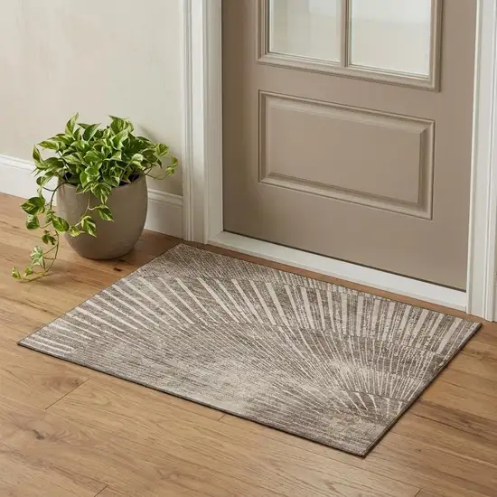 Taupe And Ivory Geometric Washable Area Rug With UV Protection Photo 1