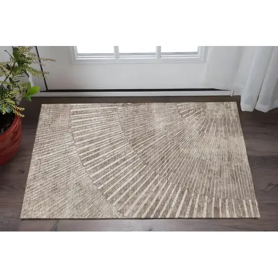Taupe And Ivory Geometric Washable Area Rug With UV Protection Photo 2
