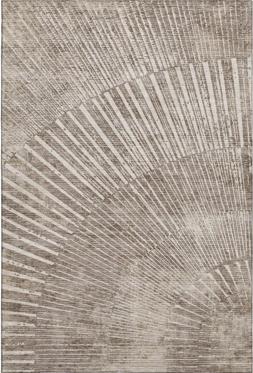 Taupe And Ivory Geometric Washable Area Rug With UV Protection Photo 1