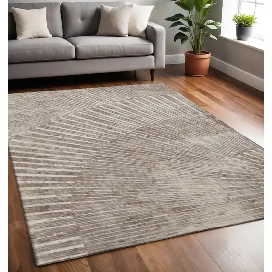Taupe And Ivory Geometric Washable Area Rug With UV Protection Photo 2
