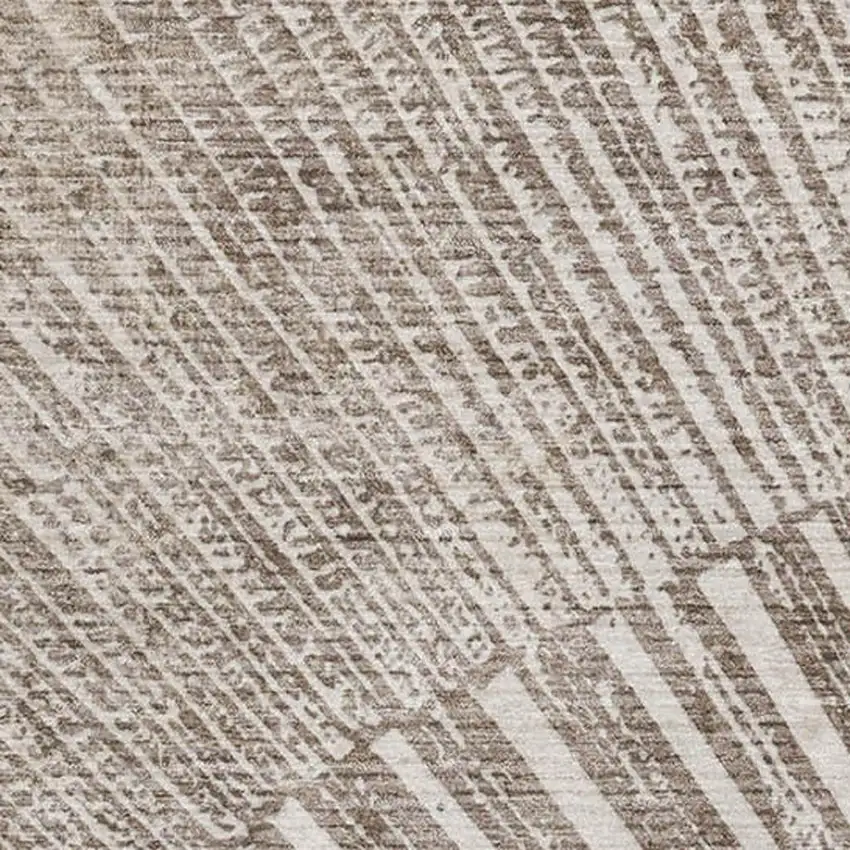 Taupe And Ivory Geometric Washable Area Rug With UV Protection Photo 3