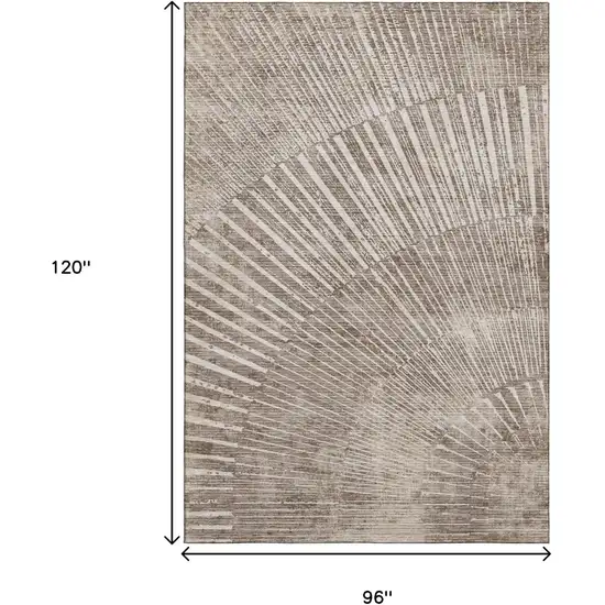 Taupe And Ivory Geometric Washable Area Rug With UV Protection Photo 3