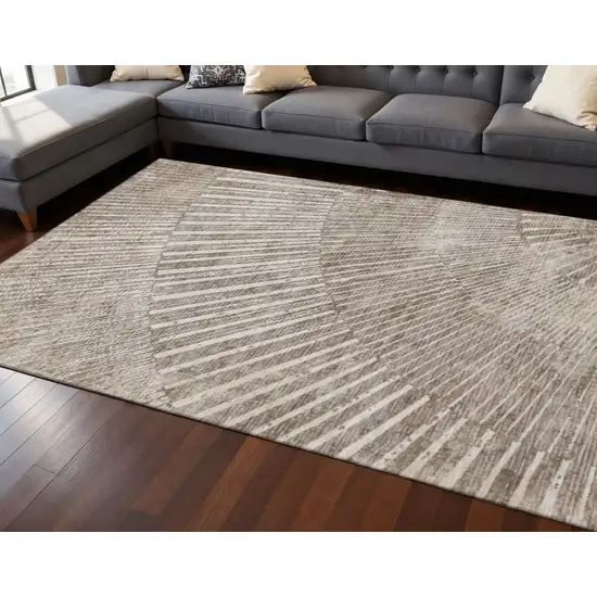Taupe And Ivory Geometric Washable Area Rug With UV Protection Photo 2