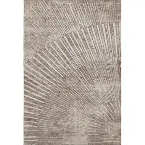 Photo of Taupe And Ivory Geometric Washable Area Rug With UV Protection