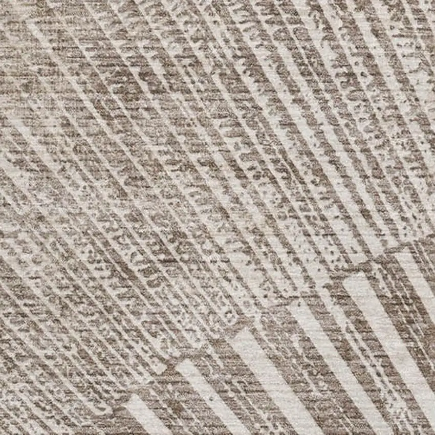 Taupe And Ivory Geometric Washable Area Rug With UV Protection Photo 3