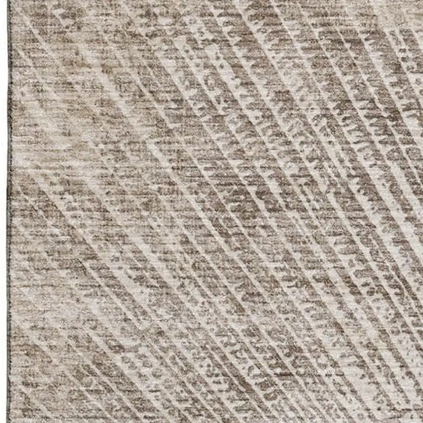 Taupe And Ivory Geometric Washable Area Rug With UV Protection Photo 3