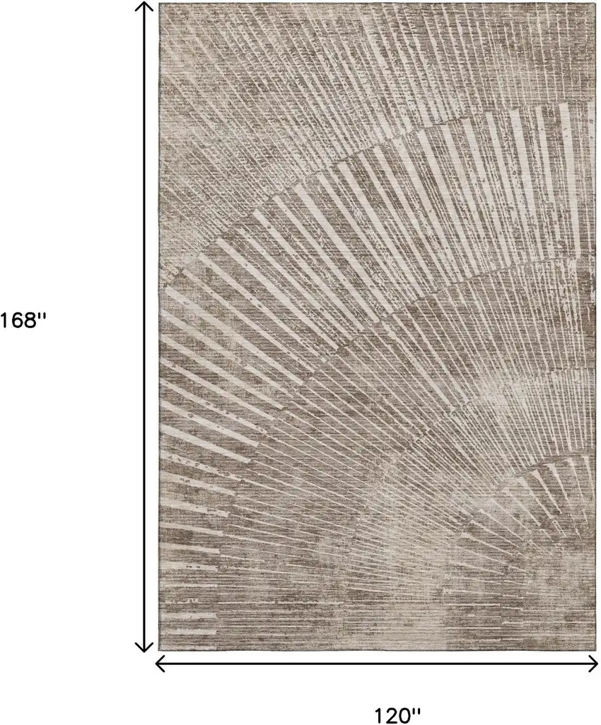 Taupe And Ivory Geometric Washable Area Rug With UV Protection Photo 3