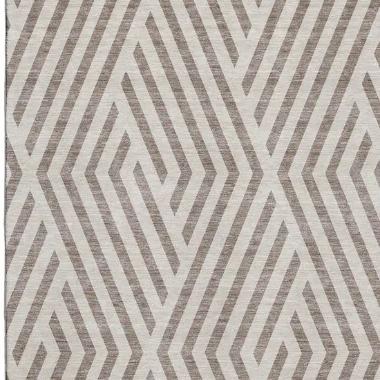 Taupe And Ivory Geometric Washable Area Rug With UV Protection Photo 3