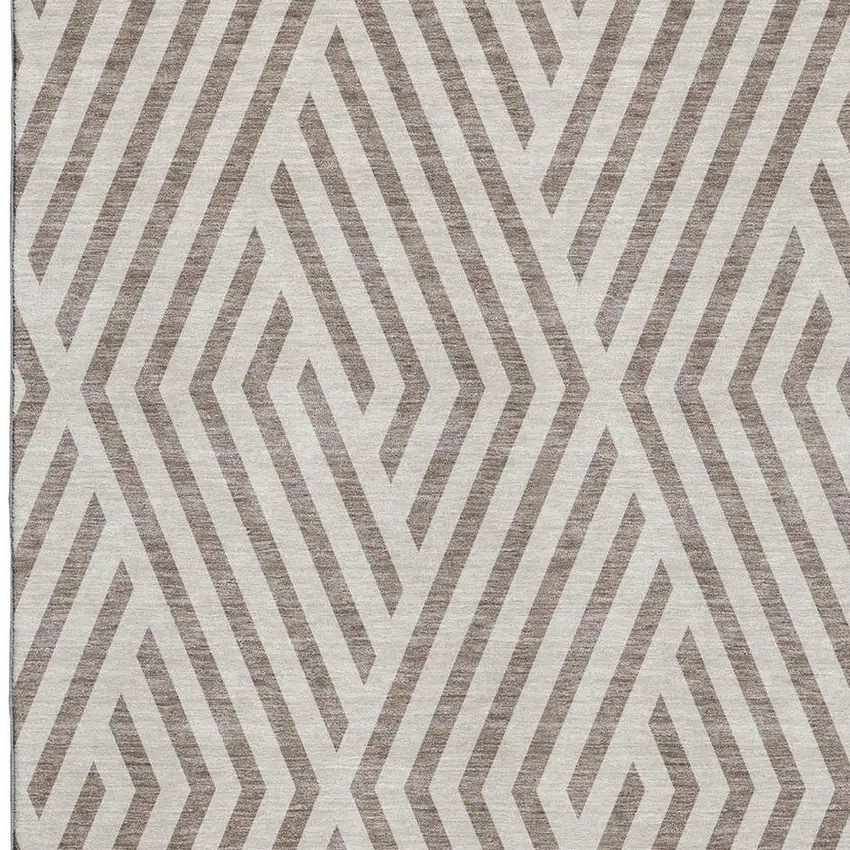 Taupe And Ivory Geometric Washable Area Rug With UV Protection Photo 3
