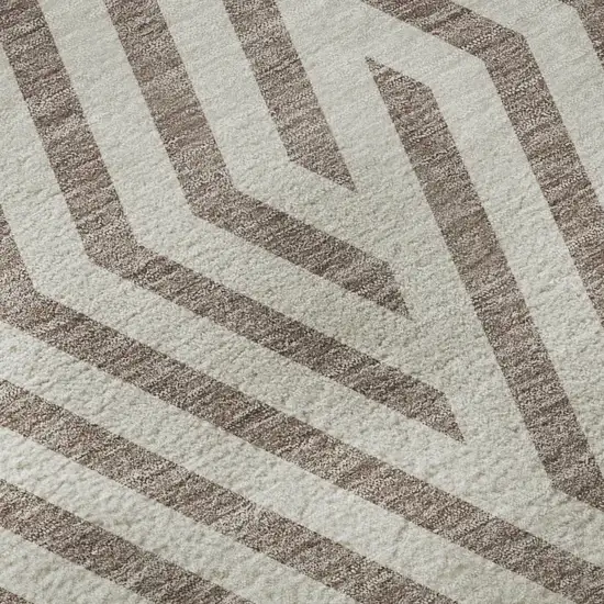 Taupe And Ivory Geometric Washable Area Rug With UV Protection Photo 9