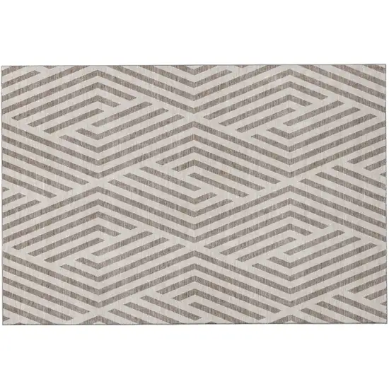Taupe And Ivory Geometric Washable Area Rug With UV Protection Photo 2