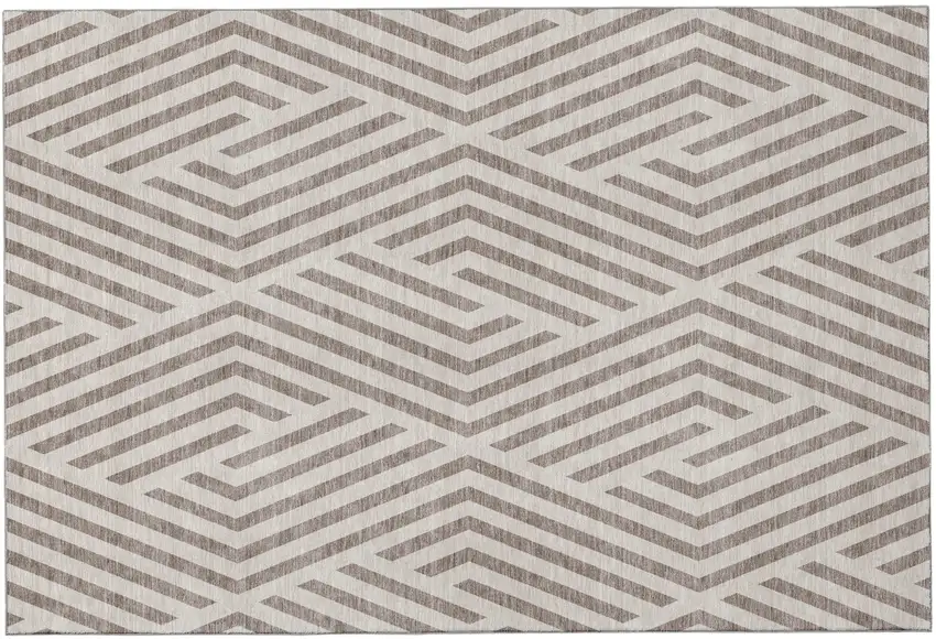 Taupe And Ivory Geometric Washable Area Rug With UV Protection Photo 2