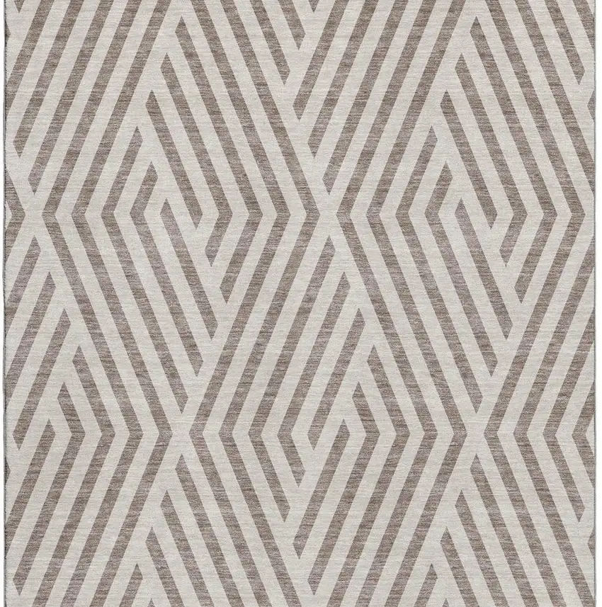 Taupe And Ivory Geometric Washable Area Rug With UV Protection Photo 4