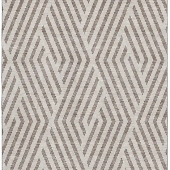 Taupe And Ivory Geometric Washable Area Rug With UV Protection Photo 4