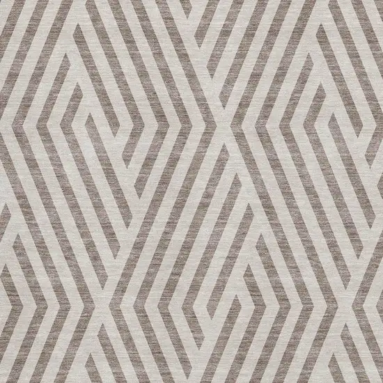Taupe And Ivory Geometric Washable Area Rug With UV Protection Photo 3