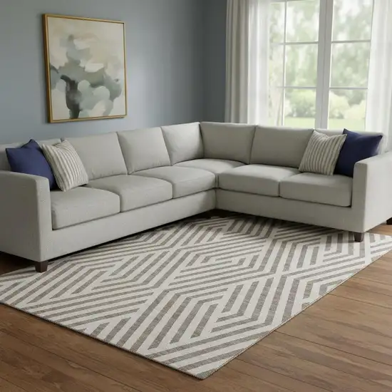 Taupe And Ivory Geometric Washable Area Rug With UV Protection Photo 1