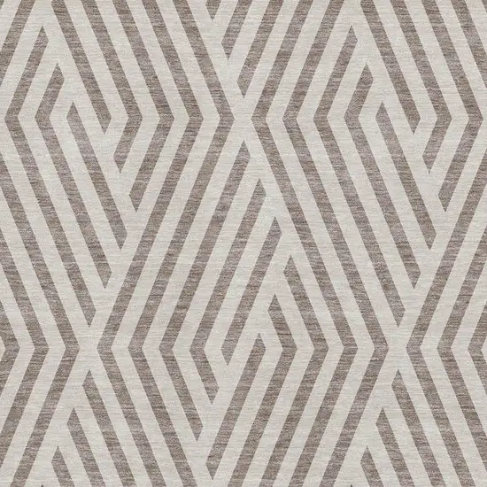 Taupe And Ivory Geometric Washable Area Rug With UV Protection Photo 3