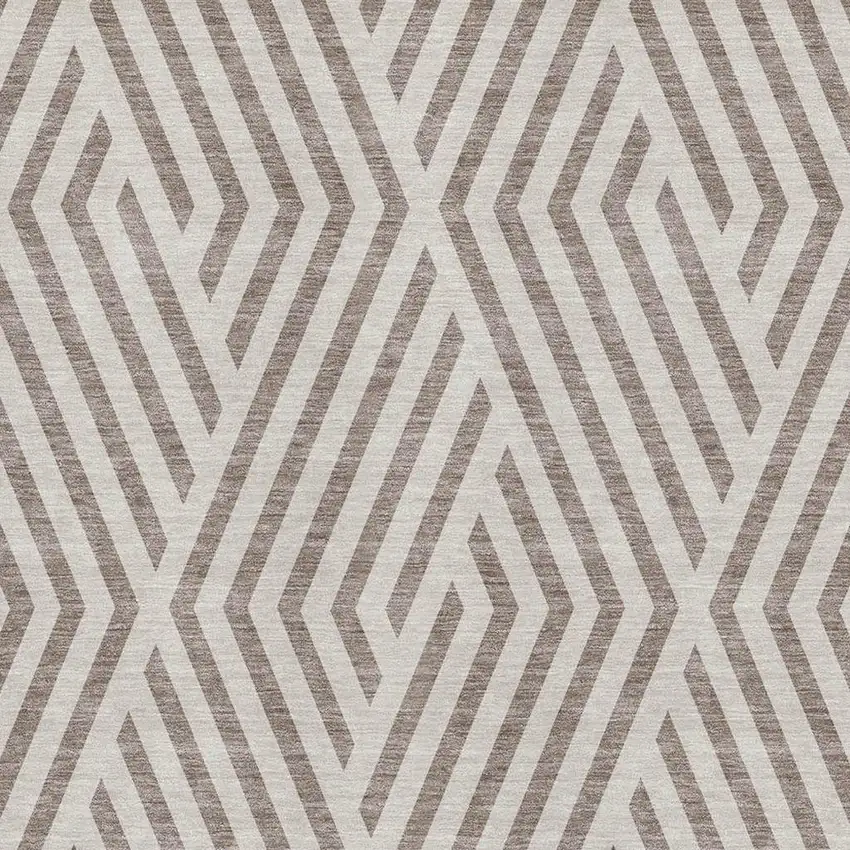 Taupe And Ivory Geometric Washable Area Rug With UV Protection Photo 3