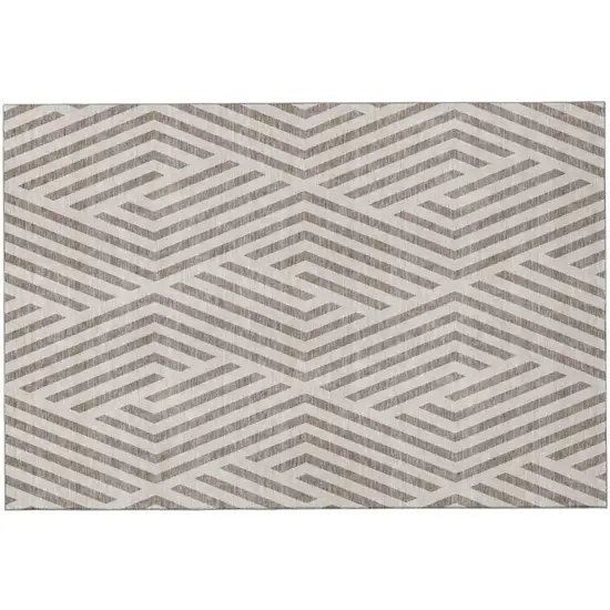 Taupe And Ivory Geometric Washable Area Rug With UV Protection Photo 2