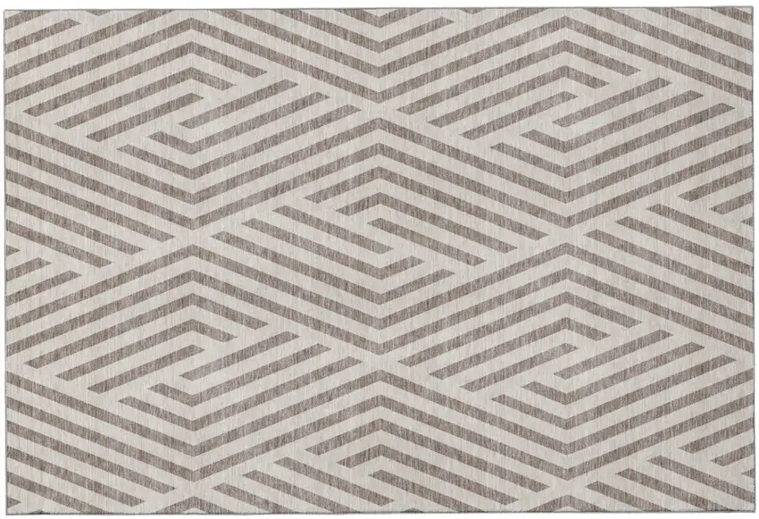 Taupe And Ivory Geometric Washable Area Rug With UV Protection Photo 2