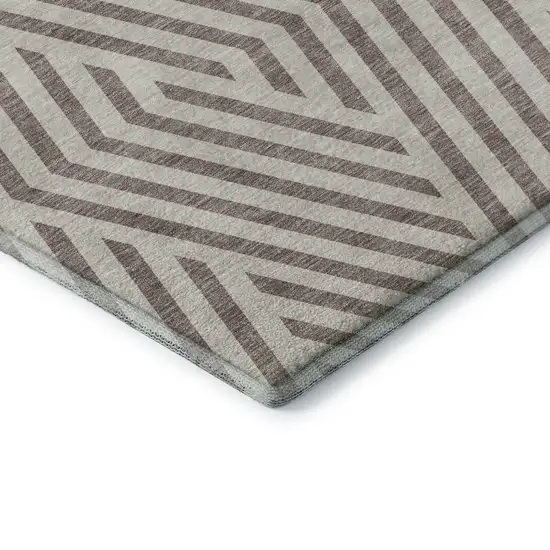Taupe And Ivory Geometric Washable Area Rug With UV Protection Photo 5