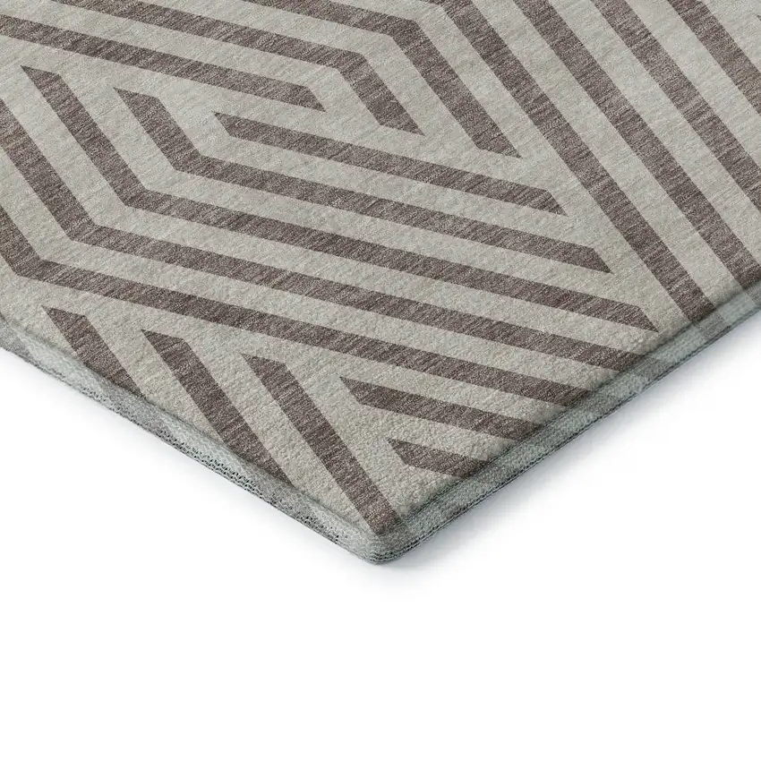 Taupe And Ivory Geometric Washable Area Rug With UV Protection Photo 5