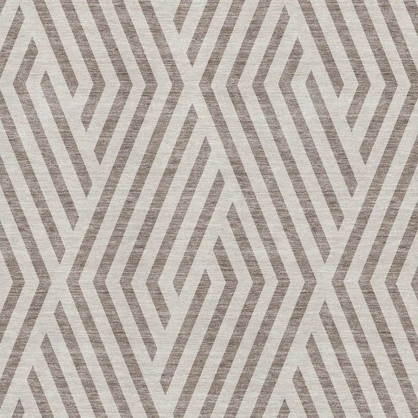 Taupe And Ivory Geometric Washable Area Rug With UV Protection Photo 3